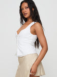 side view of model wearing Princess Polly Anabeth Top White Sleeveless V-Neck 