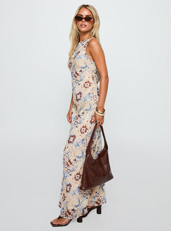 side view of model wearing Princess Polly Roam Free Maxi Dress Multi Crew Neck 