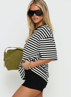 Settle Down Short Sleeve Top Black / White Stripe