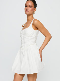 side view of model wearing Princess Polly Wild Ideas Mini Dress White Square Neck 