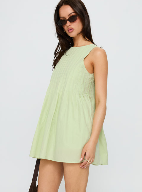 Dreamboat Pleated Mini Dress Matcha