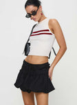   side view of model wearing Princess Polly Dear London Bubble Hem Mini Skirt Black Mini Skirts 