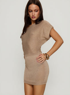 Kysa Off Shoulder Knit Mini Dress Beige