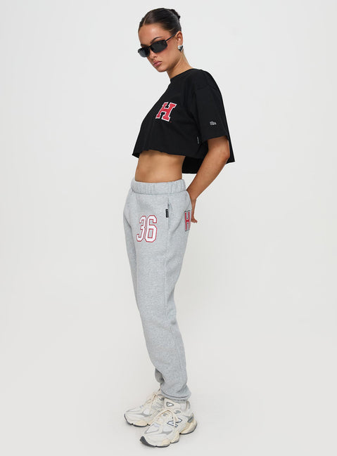 side view of model wearing Princess Polly Harvard Sweatpants Grey 