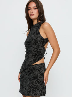 Forget Me Diamonte Asymmetrical Top Black