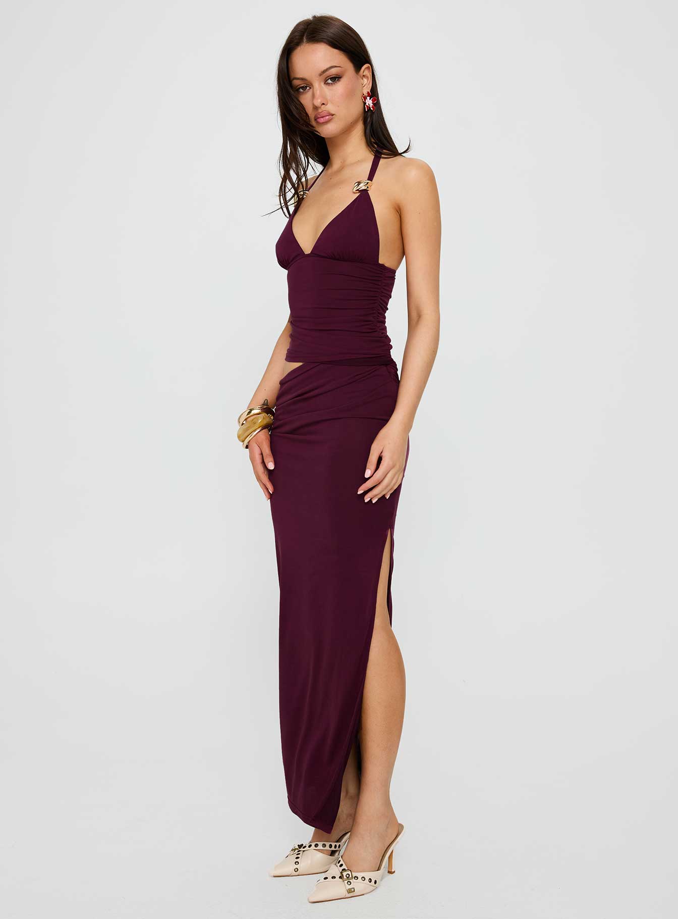 Imeraldia Hardware Halter Maxi Dress Currant