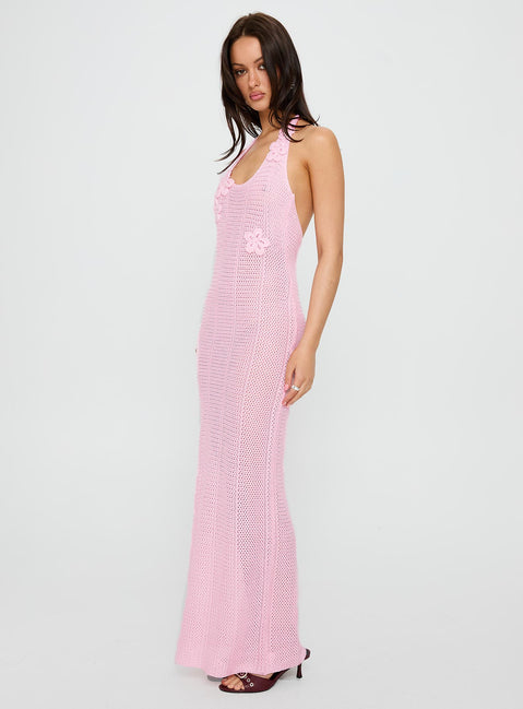 Nalanie Halter Crochet Maxi Dress Pink
