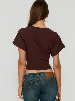 Bowwie Cinched Short Sleeve Knit Top Chocolate