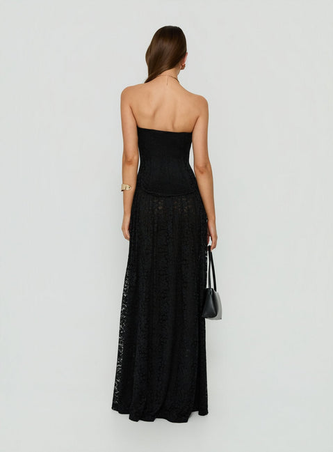Diannah Lace Corset Strapless Maxi Dress Black