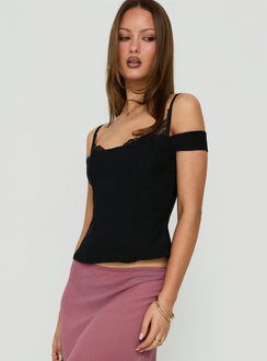 Anikka Off-Shoulder Korsett-Top mit Spitze Schwarz