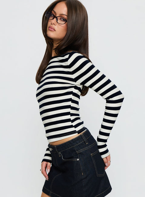 Tashana Long Sleeve Boat Neck Top Navy Stripe