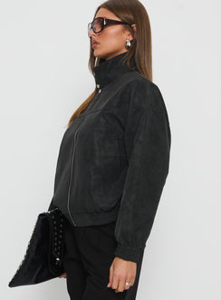 Ellissa Bomberjacke aus Wildlederimitat Schwarz