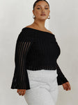 Off-the-shoulder top Sheer knit material - delicate wear with care, folded neckline, flared sleeves, inner silicone strip at bust