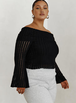 product Princess Polly Full Sleeves Boat Neck  Sorrel Off The Shoulder Top Black Curve