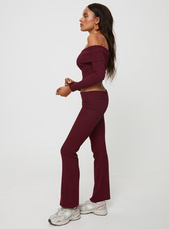 Front view of model wearing  front Princess Polly High Waisted Pants High Waisted Pants High Waisted Pants High Waisted Pants  Westaway Pants Burgundy