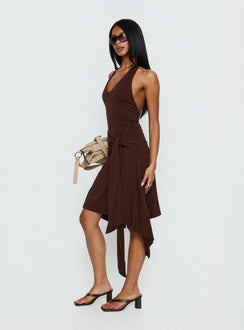 Mondhelle Honig Asymmetrisches Neckholder-Jersey-Midikleid Schokolade