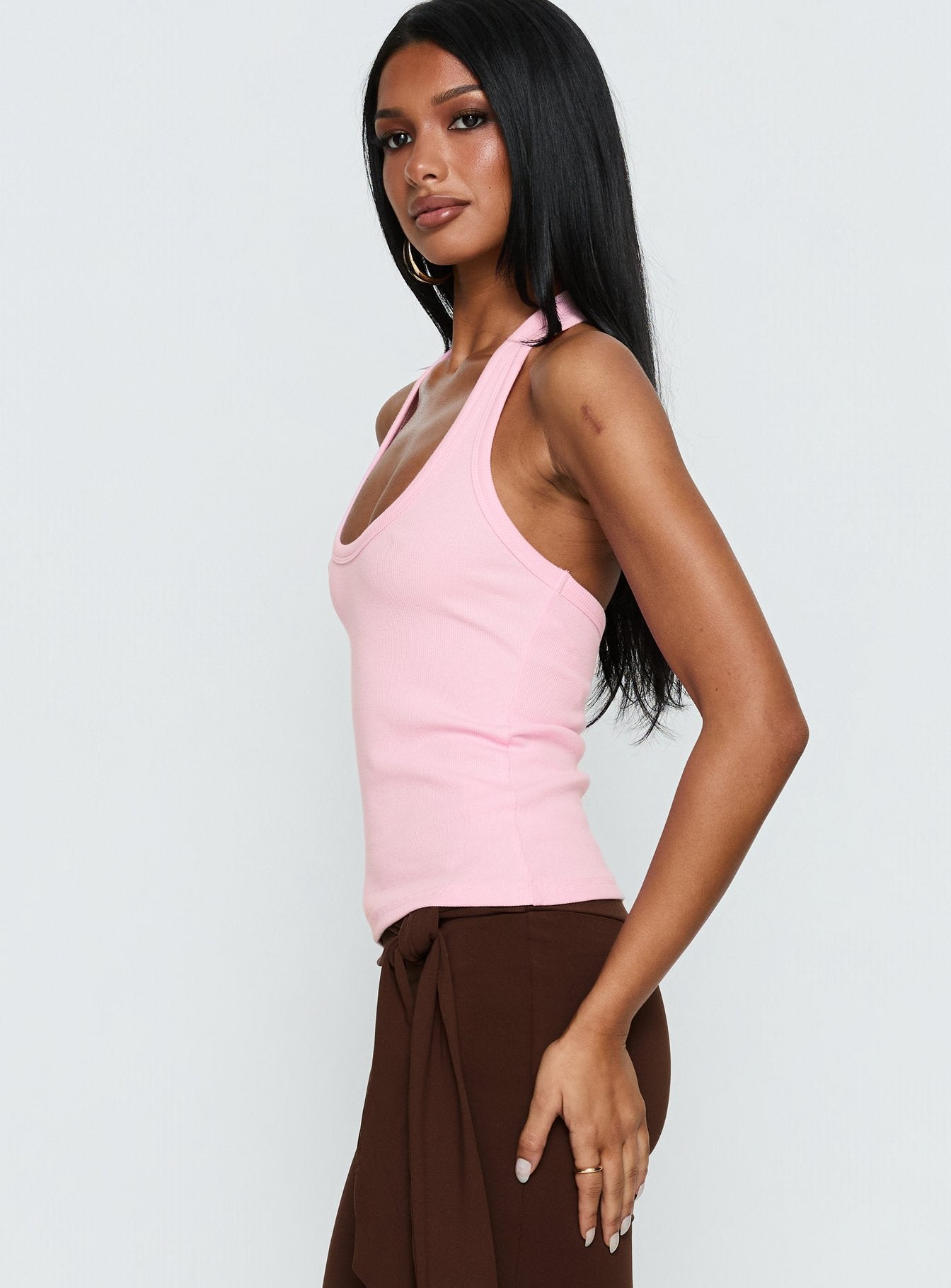 Baseline Scoop Halter Rib Vest Pink