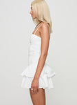 side view of model wearing Princess Polly Jazzmin Mini Dress White Square Neck 