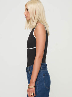 side view of model wearing Princess Polly Hugeaux Bodysuit Black Sleeveless 
