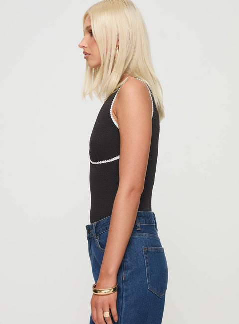 side view of model wearing Princess Polly Hugeaux Bodysuit Black Sleeveless 