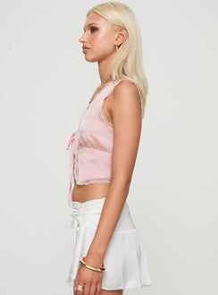 side view of model wearing Princess Polly Dominick Top Pink Sleeveless Plunger 