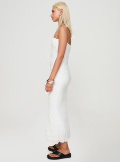 side view of model wearing Princess Polly Jaxx Strapless Maxi Dress White Straight Neck 