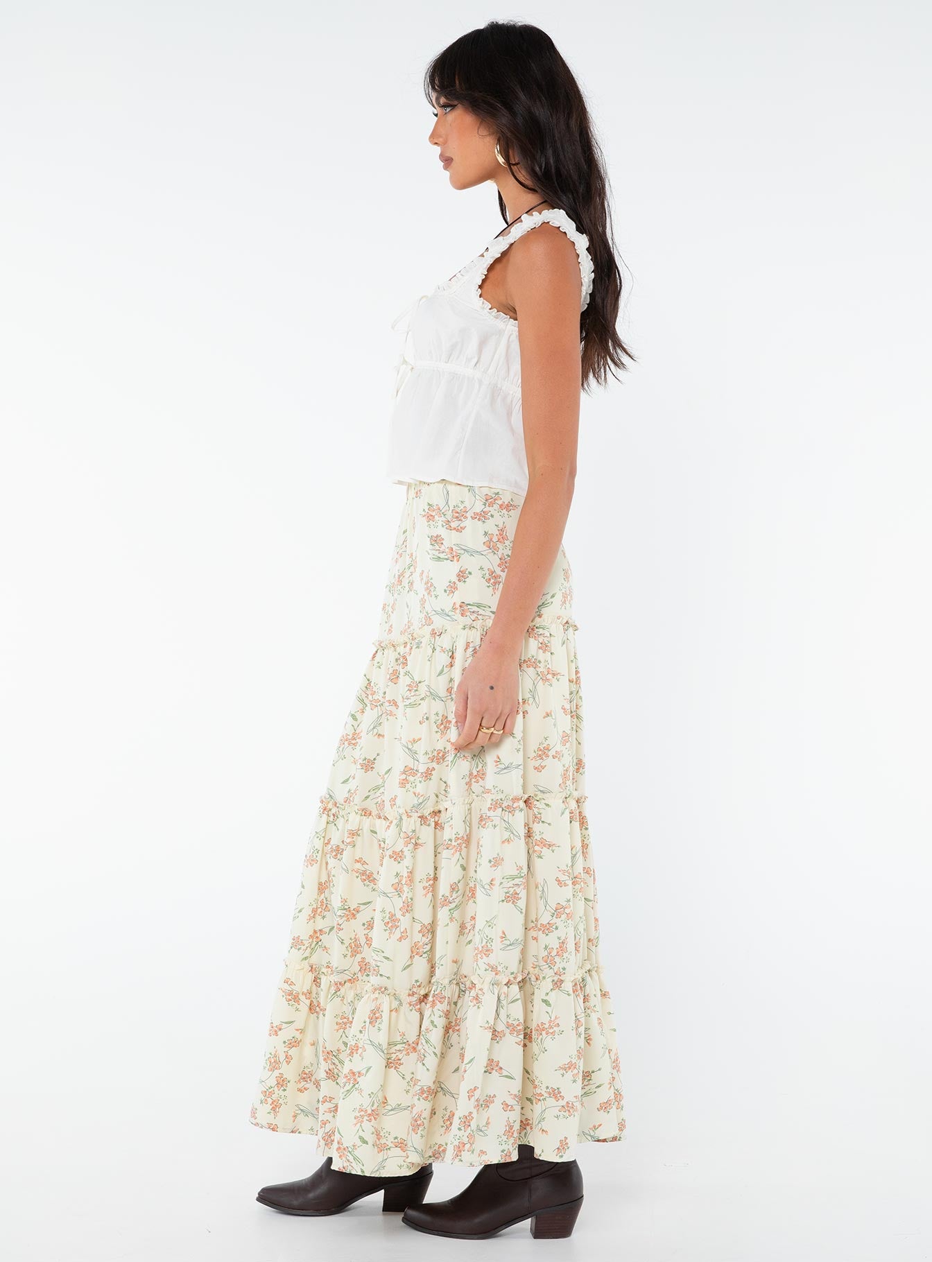 product Miriah Maxi Skirt Cream Floral Princess Polly  Midi Skirts 