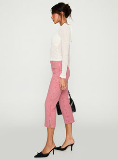 side view of model wearing Princess Polly Mignonette Capri Pant Red Gingham 