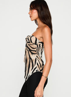 side view of model wearing Princess Polly I Wonder Strapless Cut Out Top Tiger Sleeveless straight 