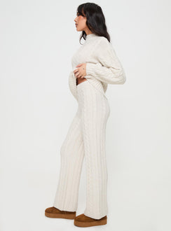 side view of model wearing Princess Polly Sharif Cable Knit Pants Beige High Waisted Pants 