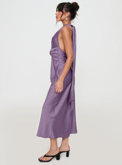 side view of model wearing Princess Polly Acesa Maxi Dress Mauve Plunger 