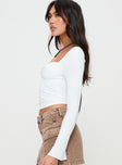 White Long sleeve top Twist detail at bust, sweetheart neckline