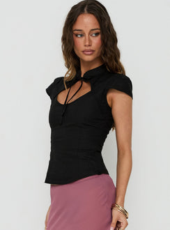 Ellisea Cap Sleeve Top mit Bindedetail Schwarz