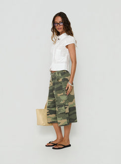 Quinni Wide Leg Cargo Jorts Light Wash Camo
