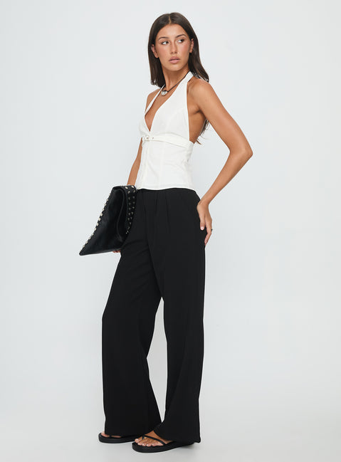 front view of model wearing Princess Polly Ambient Wide Leg Pant Black High Waisted Pants 
