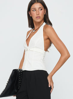 Zailah Halter Buckle Detail Top White