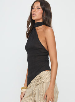 Yaleina One Shoulder Tie Scarf Top Black