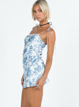 Front view of model wearing  front Princess Polly Crew Neck  Posito Mini Dress Blue / White