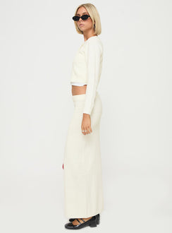 side view of model wearing Princess Polly Collase Knit Sweater Cream cropped 