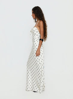 Costella Halter Satin Maxi Dress Cream Polka Dot