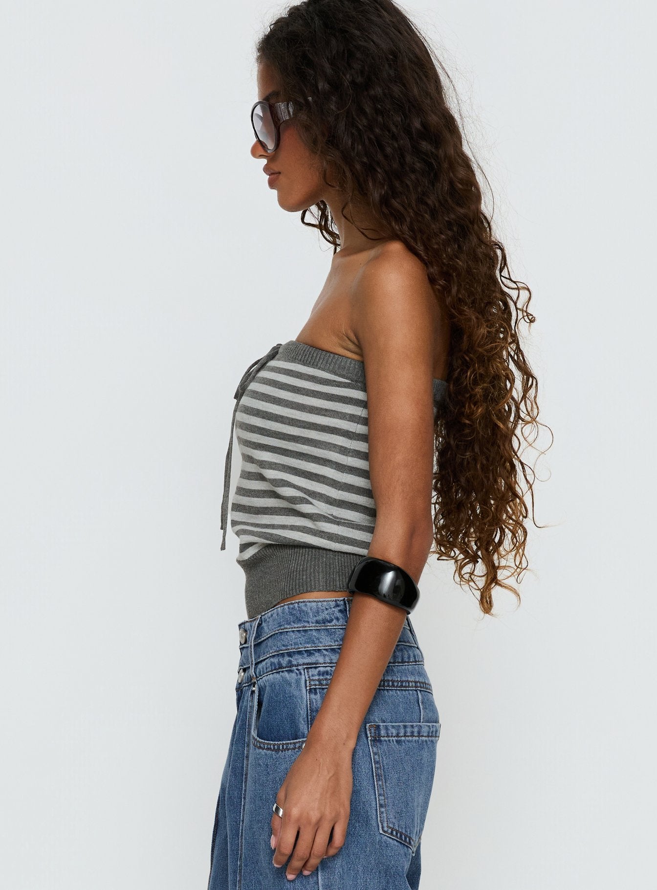 Lissey Strapless Knit Top Grey Stripe