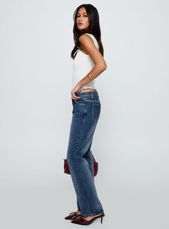 So Dazzling Studded Low Rise Straight Leg Jeans Dark Wash