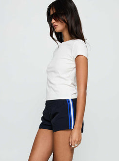 side view of model wearing Princess Polly Twilight Shorts Midnight Low Rise Shorts 