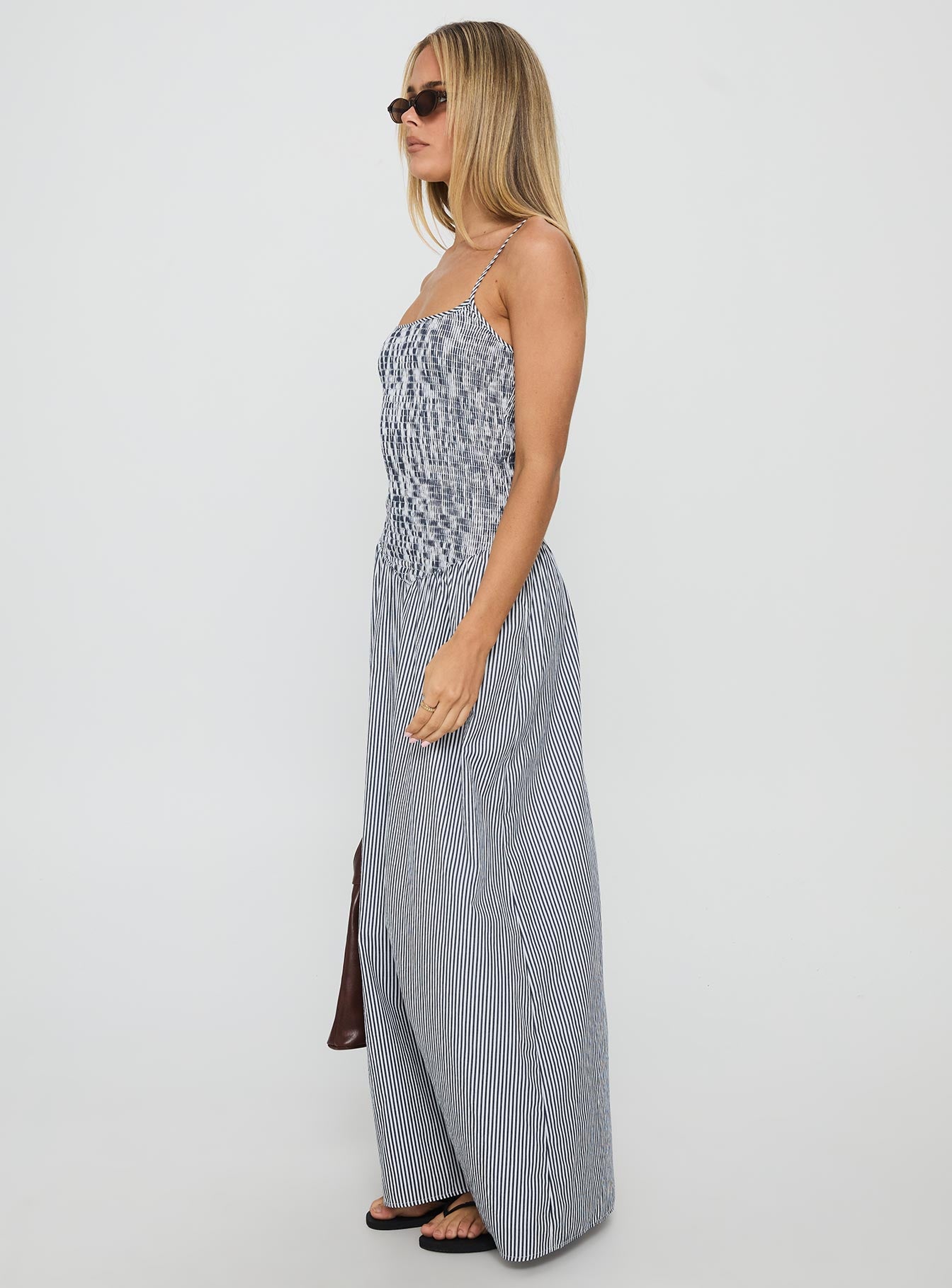 Kosie Shirred Maxi Dress Blue Stripe