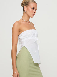 side view of model wearing Princess Polly Kiji Strapless Top White Sleeveless straight 