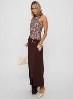 Nola Hardware Slit Maxi Skirt Brown
