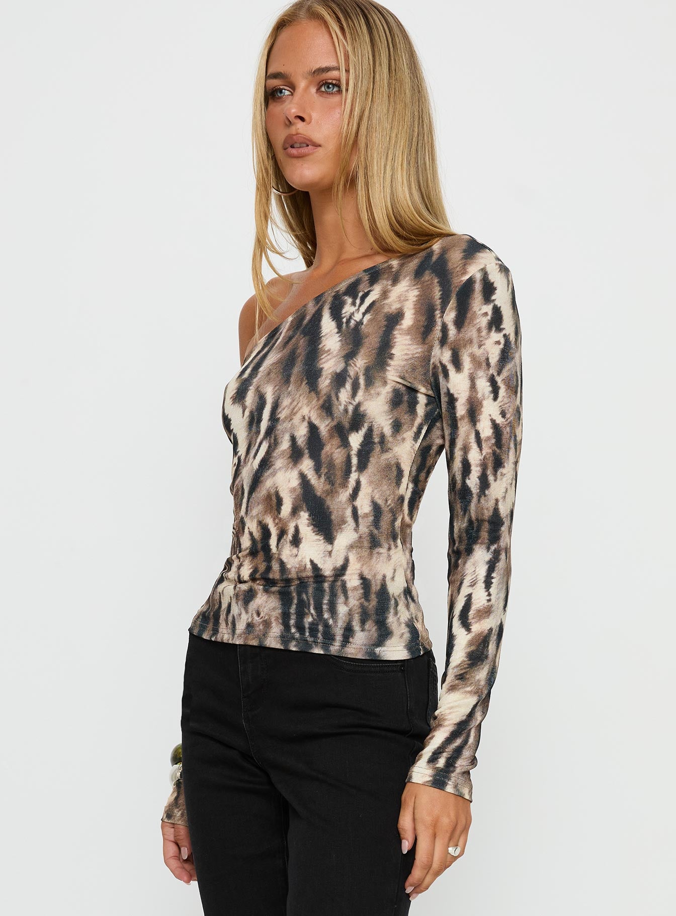 Evelene One Shoulder Long Sleeve Top Animal