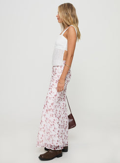   side view of model wearing Princess Polly Battaglie Maxi Skirt Multi Maxi 