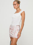   side view of model wearing Princess Polly Gemelli Mini Skirt Floral Mini Skirts 