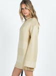 Princess Polly High Neck  Cheyenne Knit Sweater Dress Beige